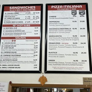 The menu: sandwiches, subs, salads and pizza