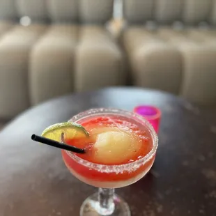 Prickly pear and strawberry frozen margarita