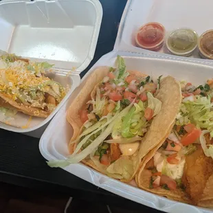 Fish tacos / potato rolled taco