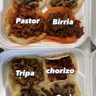All of our available taco meat options