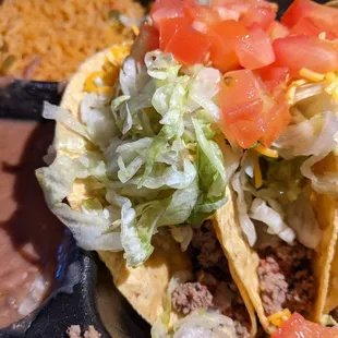 Rosas Taco Tuesday Special Three crispy tacos. You can chose beef or chicken,soft or crispy,rice,beans,flour tortillas bargain @ $5.99 !!!