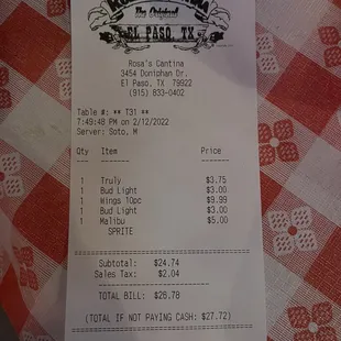 Our ticket with prices