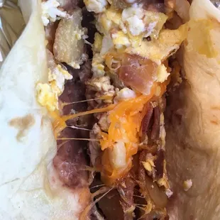 Egg, bacon, bean, &amp; potato burrito!!! A great hearty breakfast. Annnd it was only like $4. Definitely coming here again.
