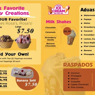 Ice Cream, Milkshake, Aguas Frescas, and Raspados Menu