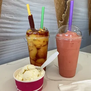 Large chamango, coconut macapuno ice cream, and Fruit Mania smoothie.