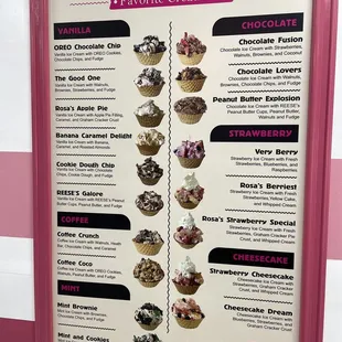 Ice cream menu