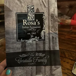 Front of the menu