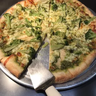 Broccoli Pesto Pizza.  Unique and tasty!