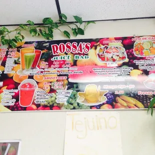 Sample of the menu