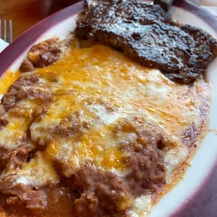 Carne asada and chile relleno plate no rice