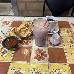 Horchata, Coffee, Chips and Salsa