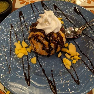 Fried ice cream. Had shredded coconut mixed with the cornflakes. Yum!