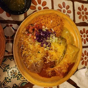 Cheese enchilada and Beef chilli relleno combo