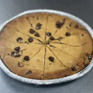 Freshly baked 8" chocolate chip cookie