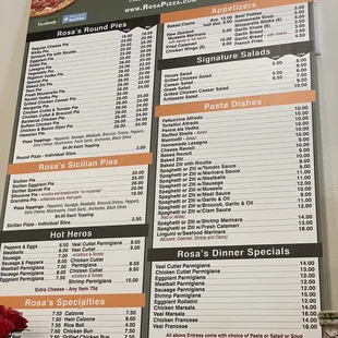 the menu for the restaurant