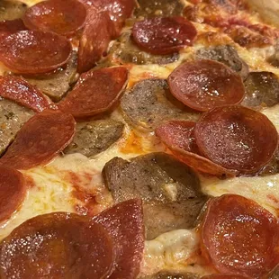 Pepperoni and meatball pizza