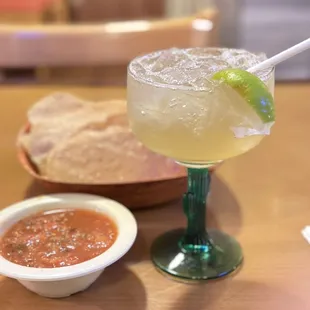 a margarita and salsa