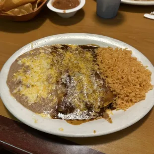 Cheese Enchilada with rice and beans