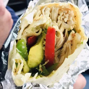 Yummy Chicken burrito plus I added avocado &amp; salsa for the win! Yum yum yum get it :)...