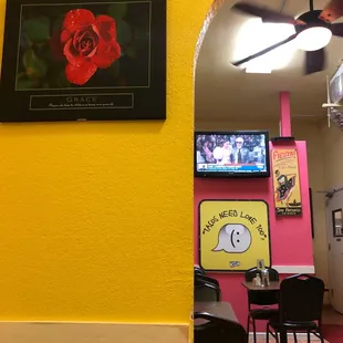 Rosa's many wonderful hangings.