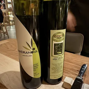 The 2 olive oils. The one on the right is more buttery, left more bitter