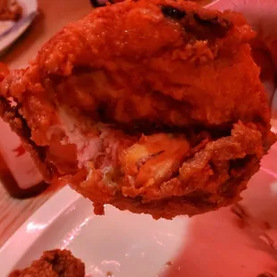 Dried Breast. Hard as a ROCK. Fried it so hard it was Split down the middle where Burnt grease was caked up in there.