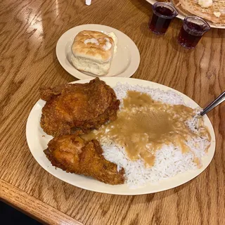 19. Thigh, Leg, Rice, with Gravy & Biscuit