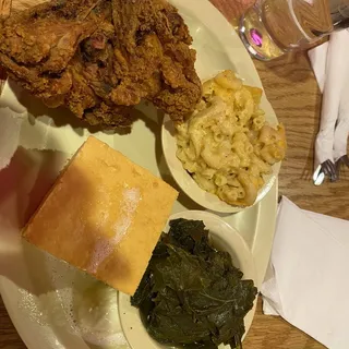 22. Mac & Cheese, Greens & Corn Bread Combo