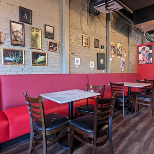 red booths and tables