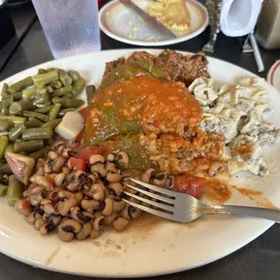 Green beans, black eyed, stuffed bell pepper, beef stroganoff, bbq pork butt, all amazing.