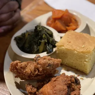 23. Candy Yams, Greens Cornbread with two thighs