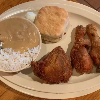 19. Thigh, Leg, Rice, with Gravy & Biscuit