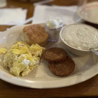 Homestyle #1 2 Sausage Patties, 2 Eggs, Grits & Biscuit