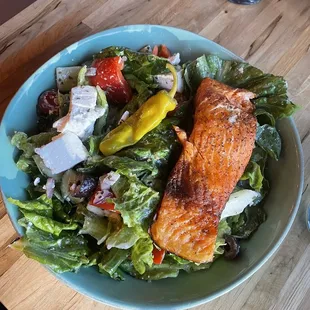 Greek Salad with salmon