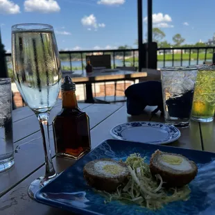 The view to the lagoon at Epcot. We ordered the Scottish eggs for appetizer. Pretty good.
