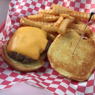 Awesome Cheeseburger and crinkle fries!