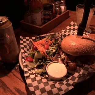 Burger and salad.