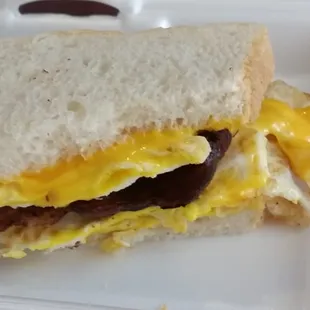 The perfect bacon egg and cheese sandwich.  Lightly toasted, and the bread is still soft. Wonderful!!!