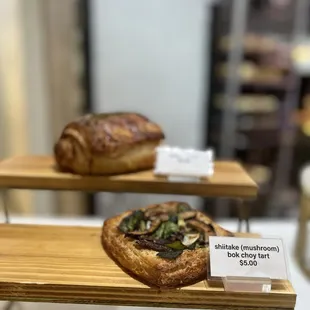 shiitake and bok choy tart (with a spam musubi croissant in the background)