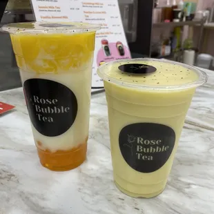 two drinks on a marble table