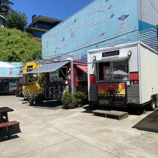 A few of the food carts and an awesome tall mural