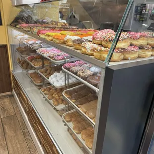 Lots of home made donuts.