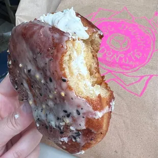 Everything bagel donut stuffed with cream cheese