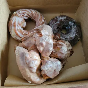 Brioche pull-a-part, Meyer lemon cruller, and chocolate old fashioned.