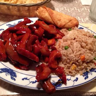Spareribs with pork fried rice plus a egg roll.
