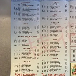 the menu for the restaurant