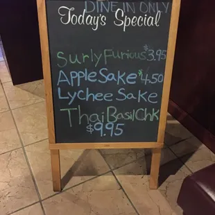 Daily specials at the restaurant.