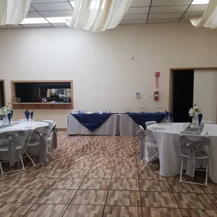 Setting up the buffet table.