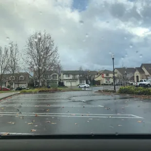 Parking lot on corner near beautiful lights
