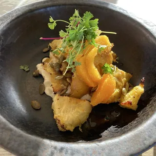 Roasted Pumpkin with orange , pistachio dressing and cream cheese